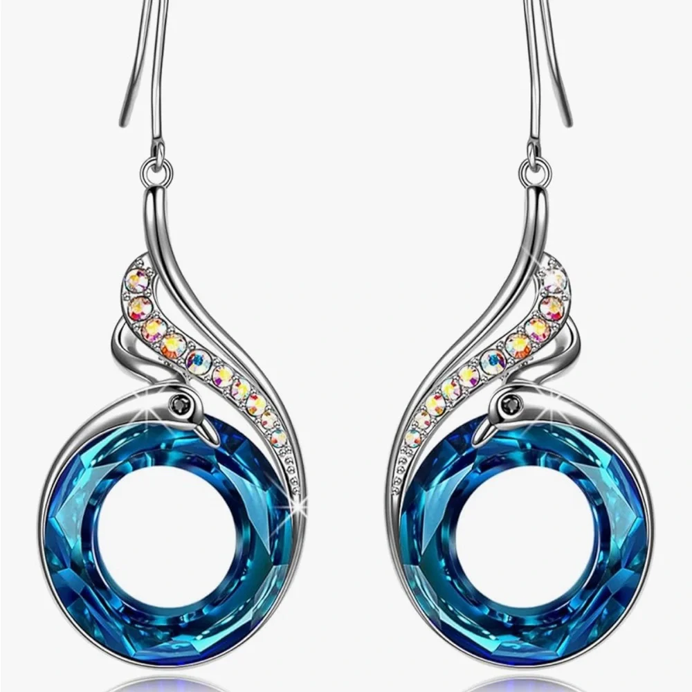 Kate Lynn Phoenix Silver drop Earrings in Bermuda Blue - Picture 1 of 8